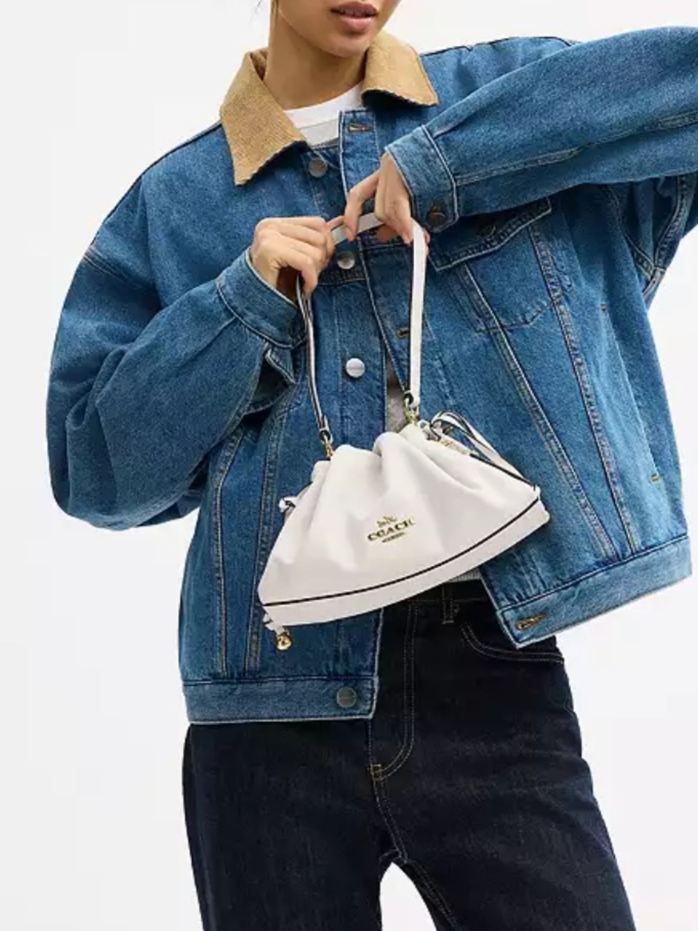 Coach Faye Leather Shoulder Bag with Pink Flower Charm